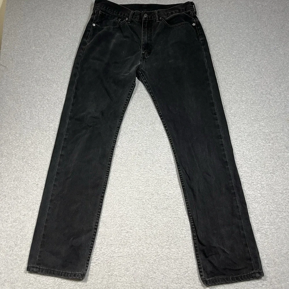 Levis Jeans Mens 34x34 (Fit 34x33) Black 505 Straight Denim 100% Cotton Dark